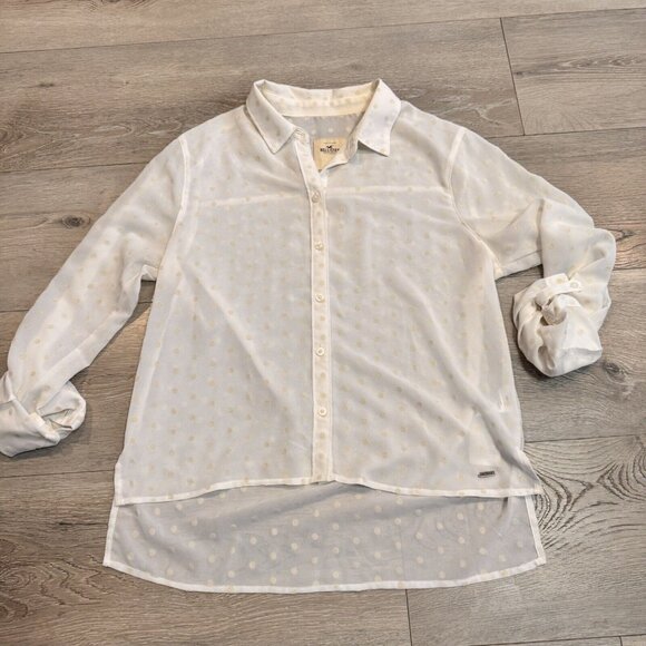 Hollister Top Small Womens Polka Dot Button Down Shirt Sheer‎ *flaws - Picture 1 of 6